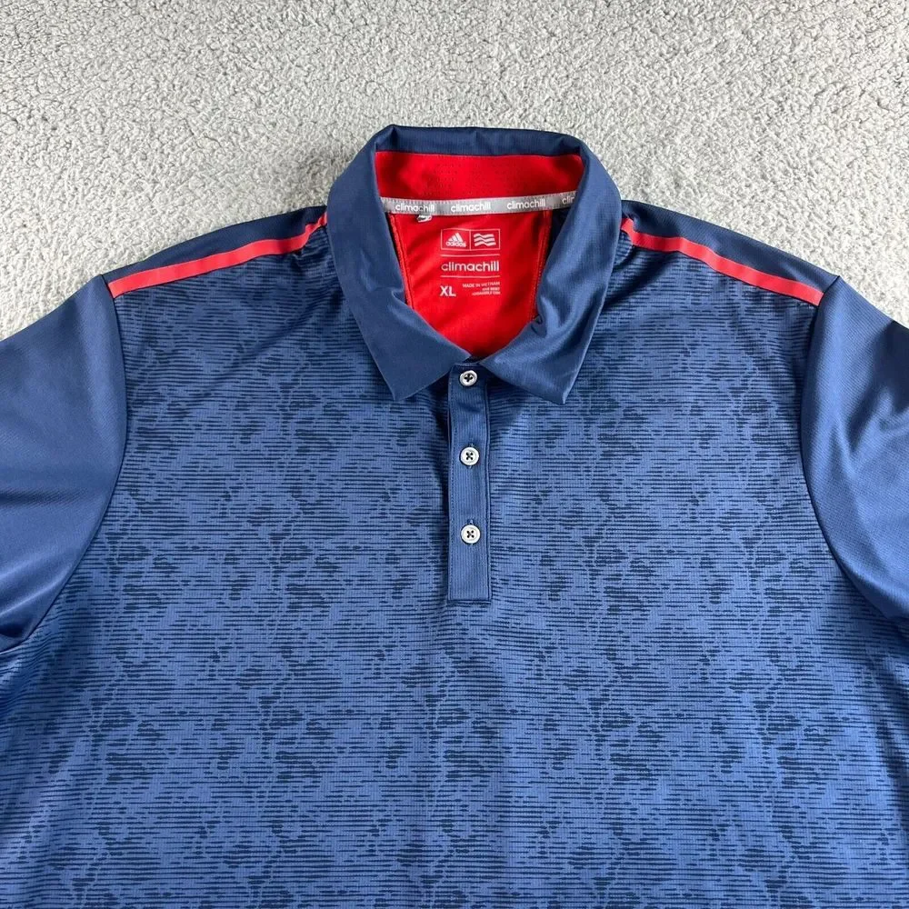 NEW Adidas Polo Shirt Mens Extra Large Blue Graphic Golf Climachill Reflective‎